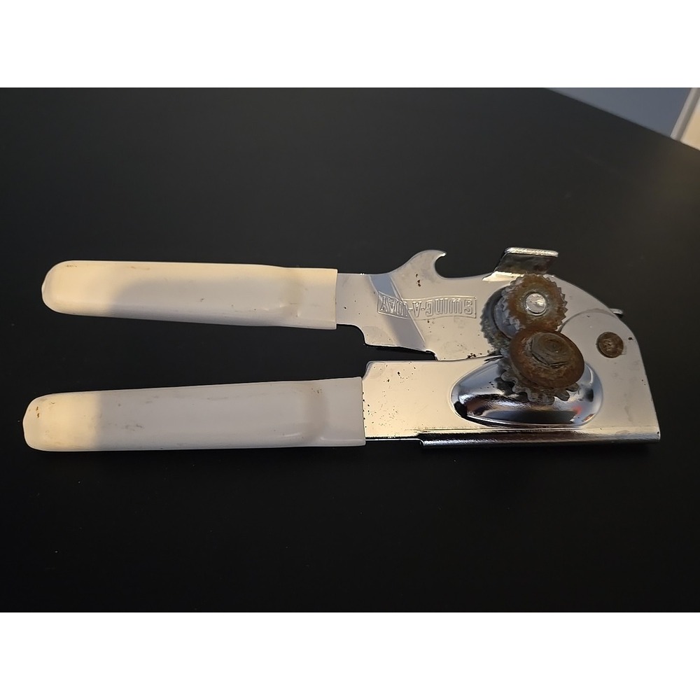 Vintage Swing Away Can & Bottle Opener Made In USA Handheld Ivory Handle Cover